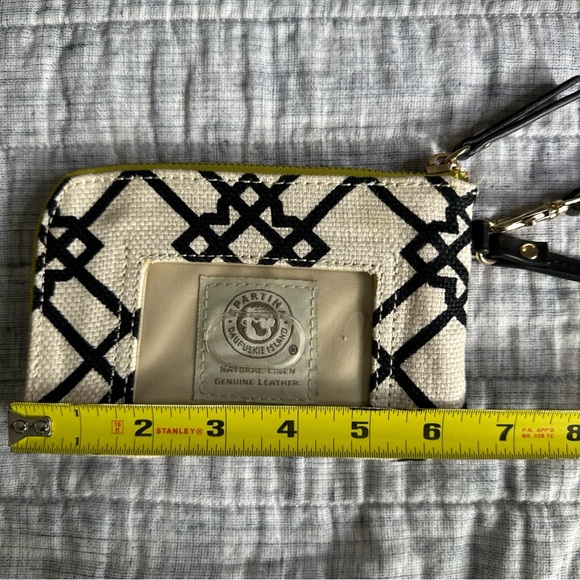 Spartina 449 Cream & Black Zip Wristlet Natural Linen Genuine Leather - Picture 9 of 12